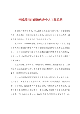 外派项目驻现场代表个人工作总结