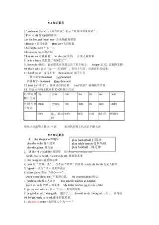 外研版七下复习知识要点