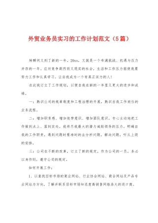 外贸业务员实习的工作计划范文