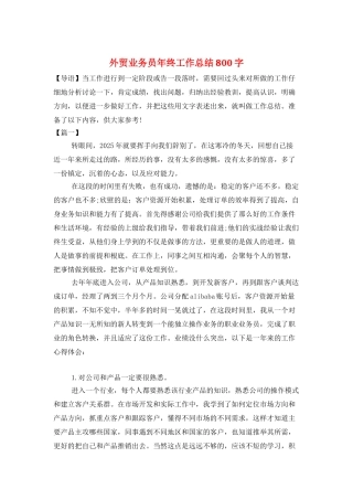外贸业务员年终工作总结800字