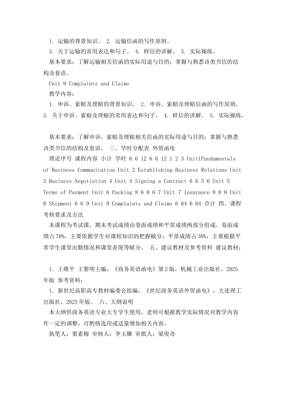 外贸函电课程教学大纲_第3页