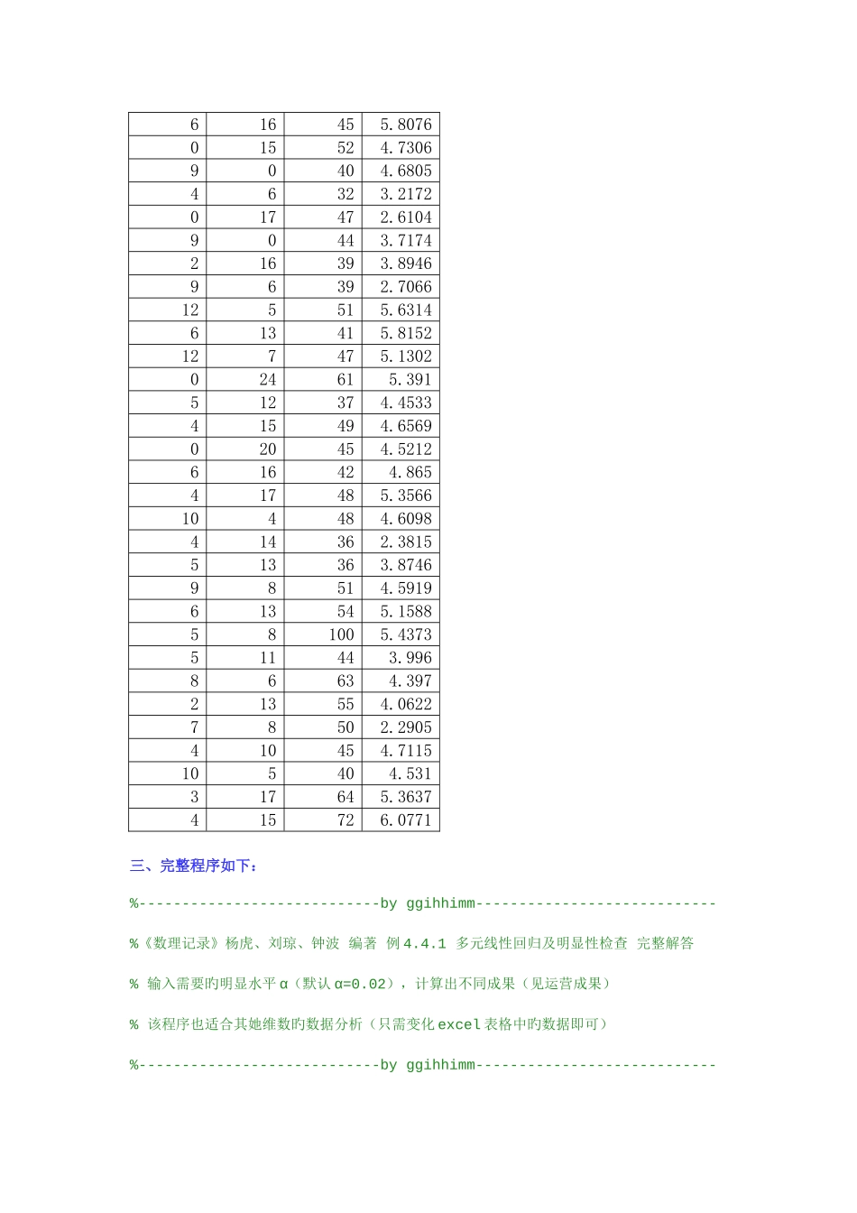 多元线性回归及显著性检验Matlab程序完美版_第2页