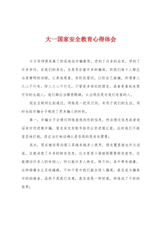 大一国家安全教育心得体会