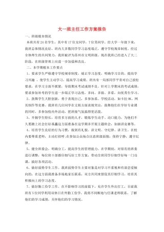 大一班主任工作计划报告