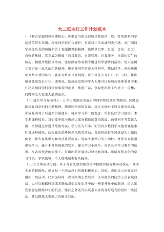 大二班主任工作计划范本
