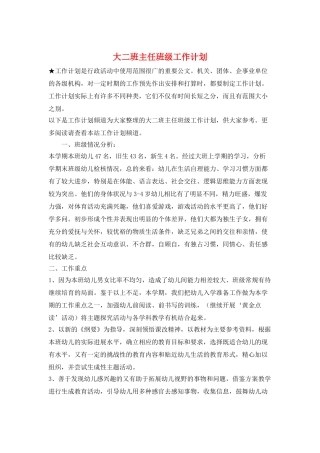 大二班主任班级工作计划