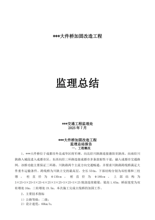 大件桥加固改造工程监理总结