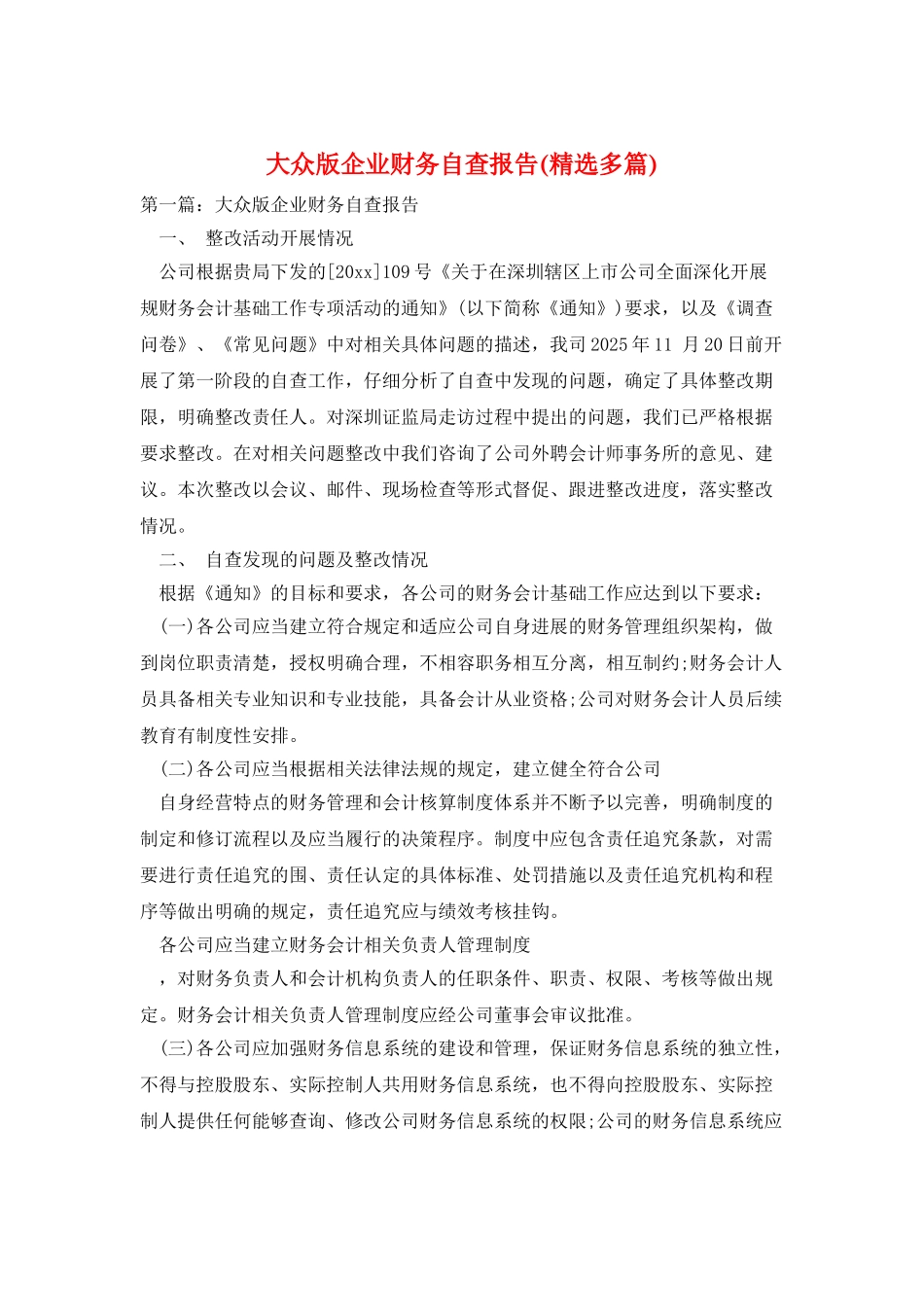 大众版企业财务自查报告_第1页