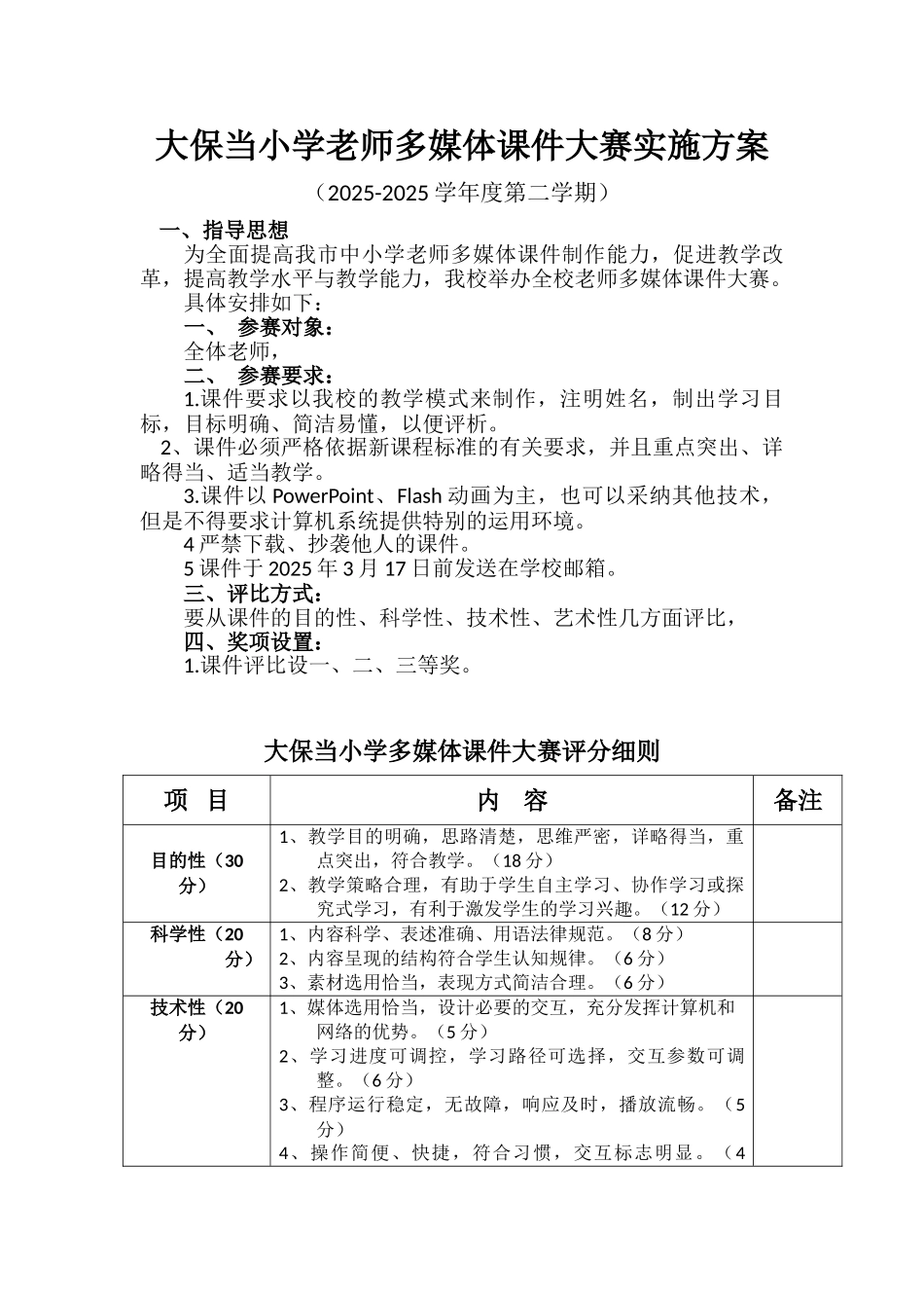 大保当小学教师多媒体课件大赛活动方案_第1页