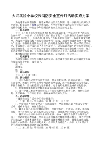 大兴实验小学校园消防安全宣传月活动实施方案