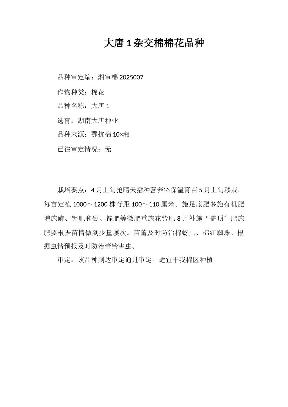 大唐1号杂交棉棉花品种_第1页