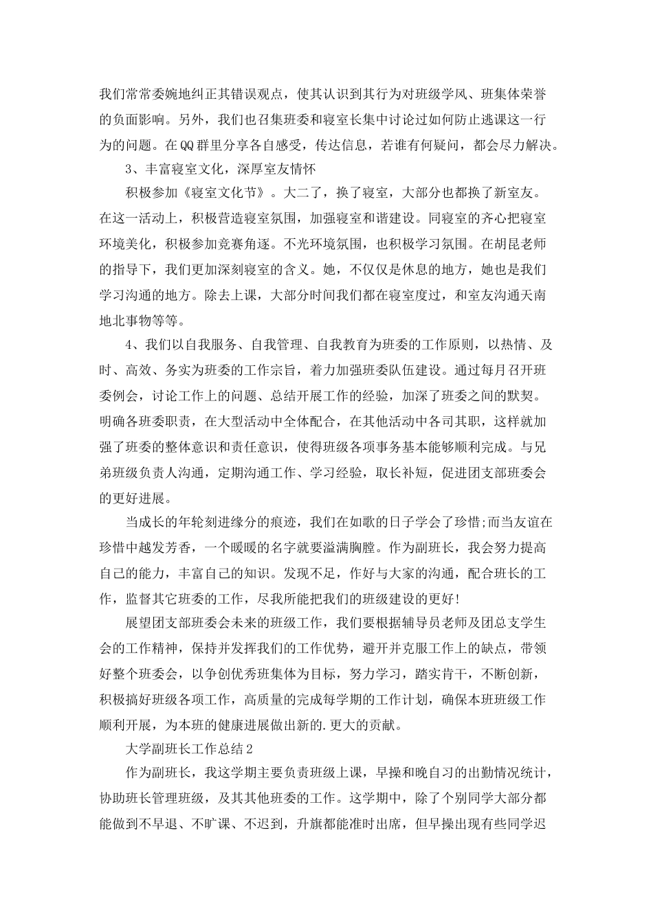 大学副班长工作总结5篇_第2页