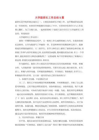 大学副班长工作总结5篇