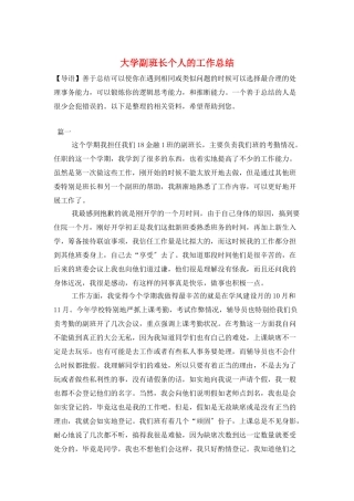 大学副班长个人的工作总结