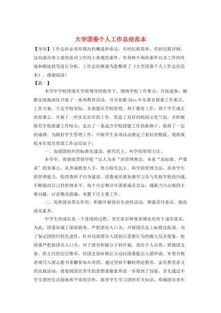 大学团委个人工作总结范本