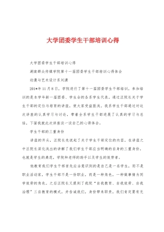 大学团委学生干部培训心得