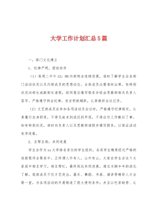 大学工作计划汇总5篇