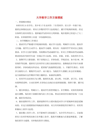 大学教学工作计划模板
