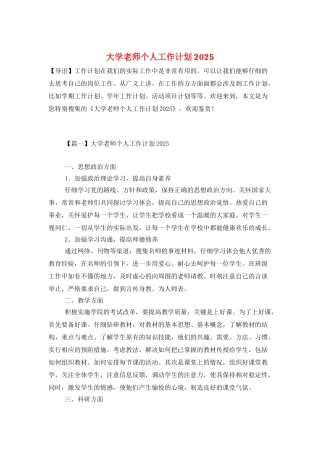 大学教师个人工作计划2025