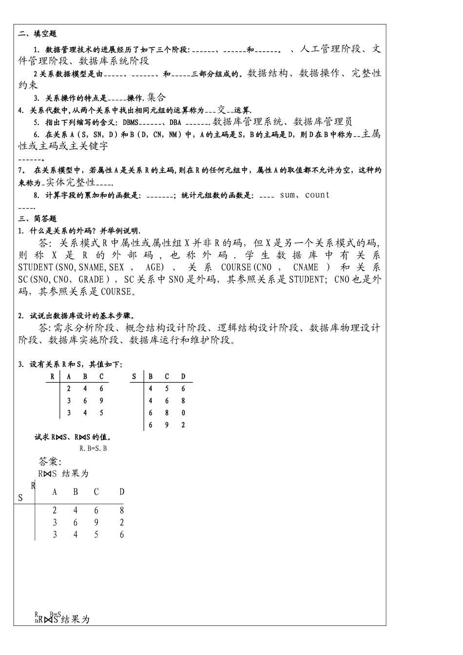 大学数据库考试题与答案_第2页