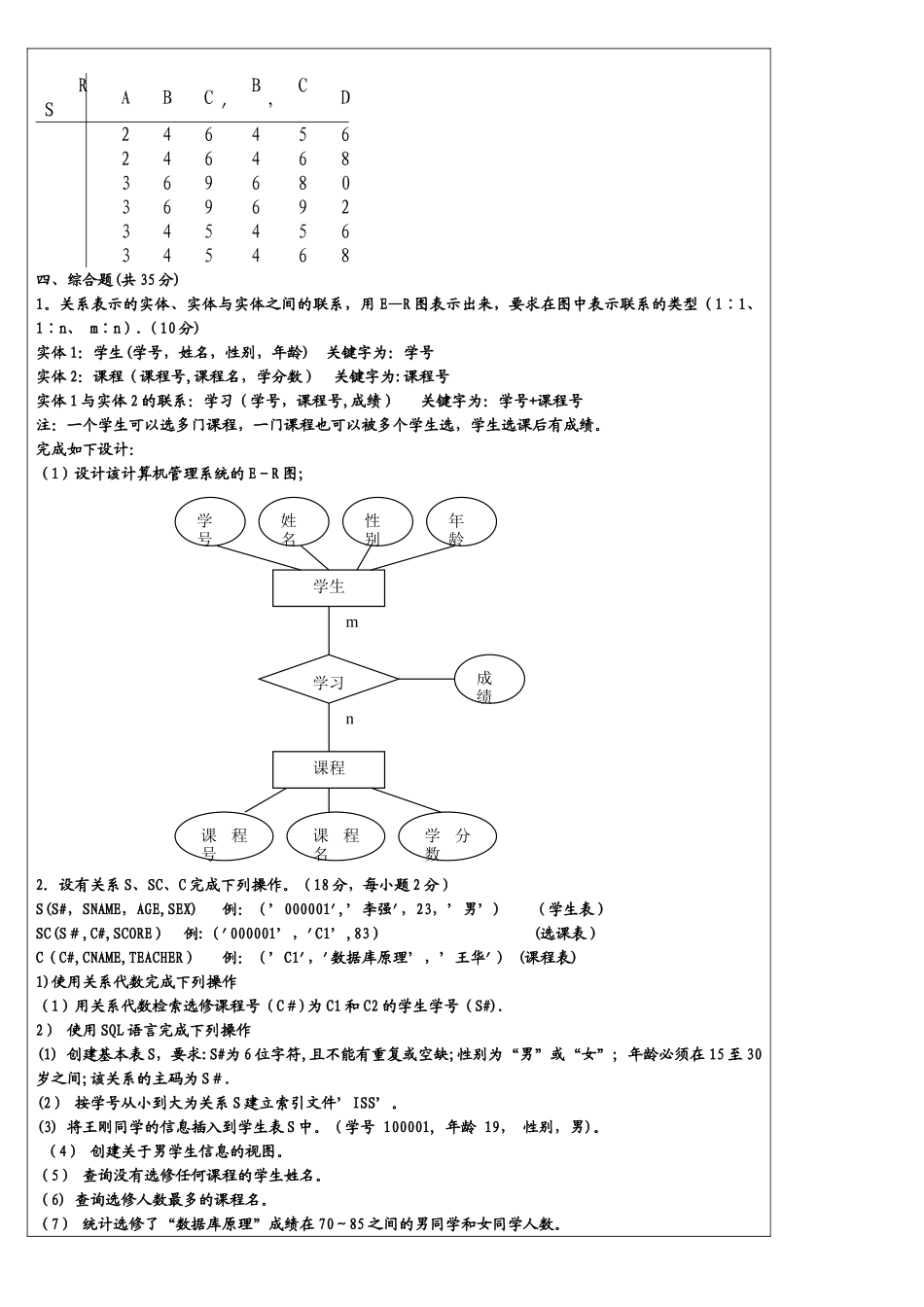 大学数据库考试题与答案_第3页