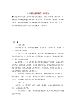 大学新生辅导员工作计划