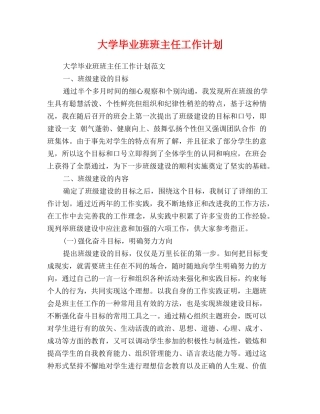 大学毕业班班主任工作计划