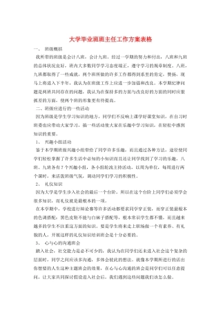 大学毕业班班主任工作计划表格