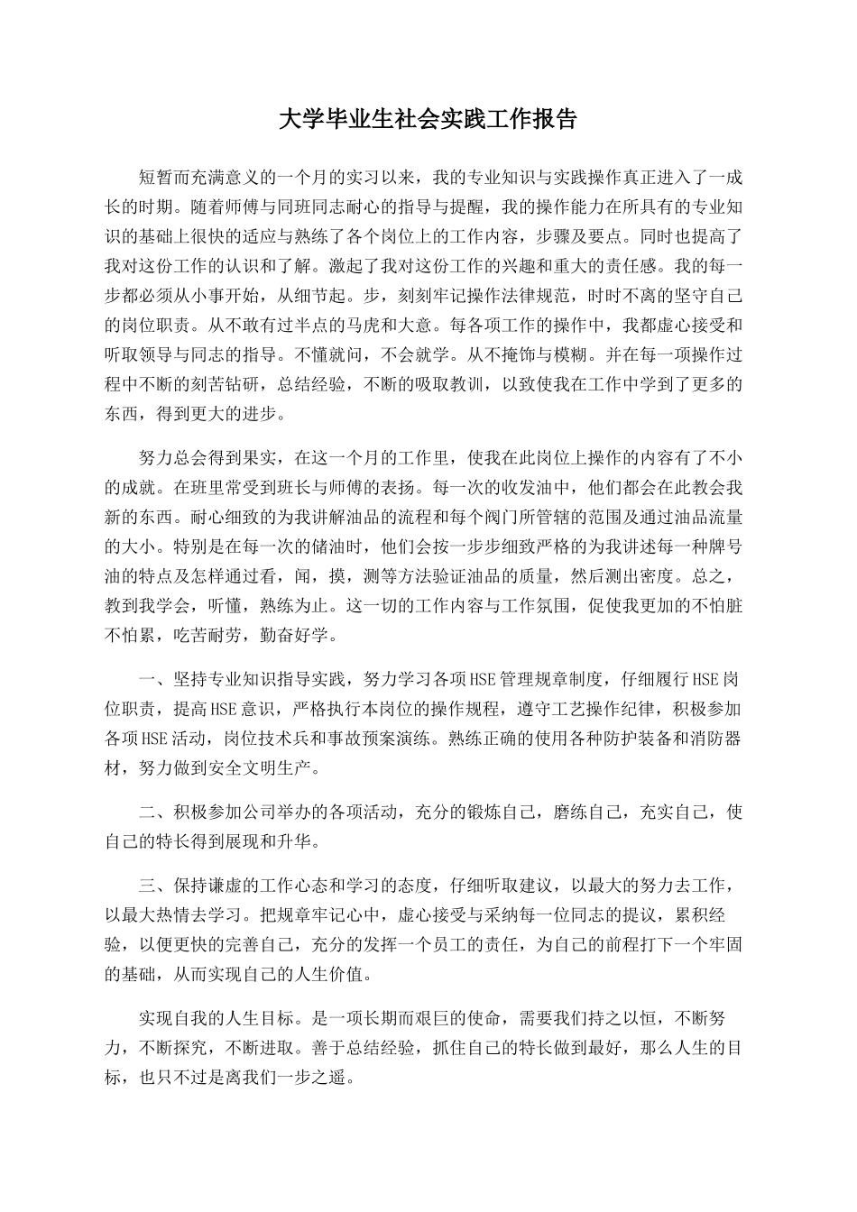 大学毕业生社会实践工作报告_第1页