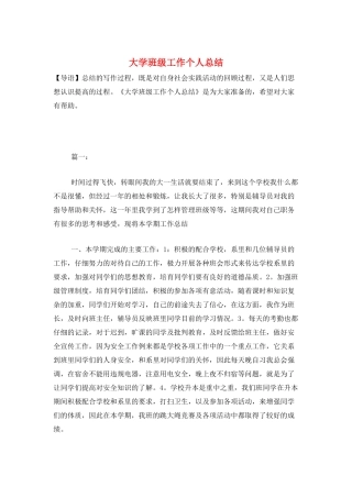 大学班级工作个人总结