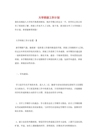 大学班级工作计划