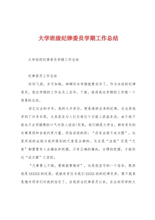 大学班级纪律委员学期工作总结