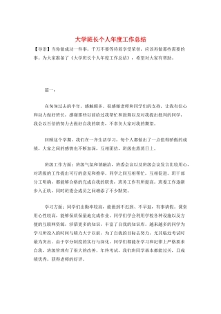 大学班长个人年度工作总结