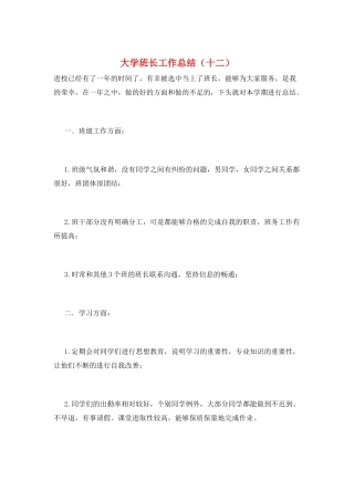大学班长工作总结(十二)