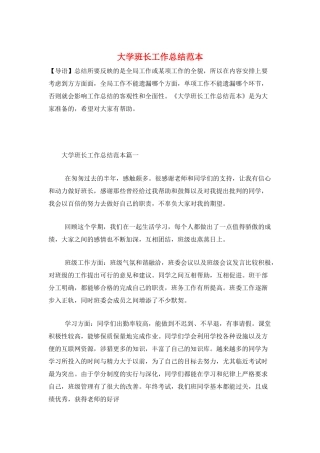 大学班长工作总结范本