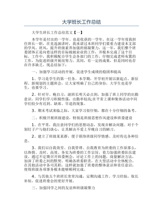 大学班长工作总结