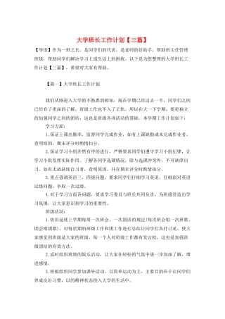 大学班长工作计划