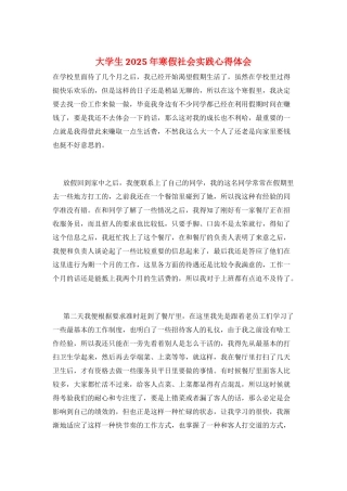 大学生2025年寒假社会实践心得体会