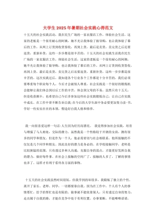 大学生2025年暑期社会实践心得范文