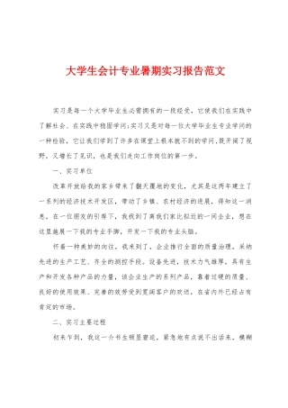 大学生会计专业暑期实习报告范文