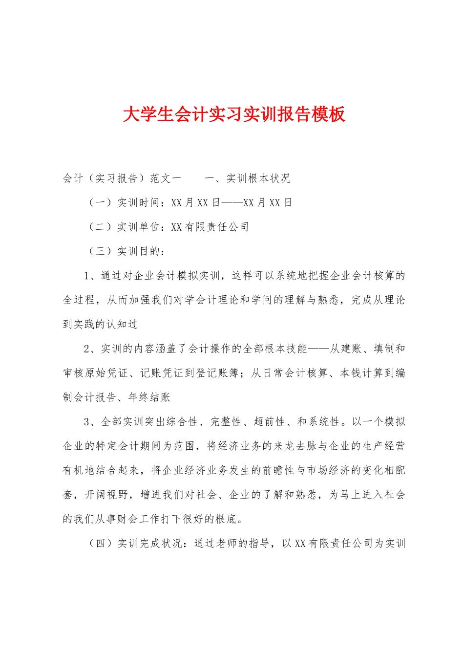 大学生会计实习实训报告模板_第1页