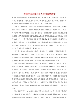 大学生公司实习个人工作总结范文