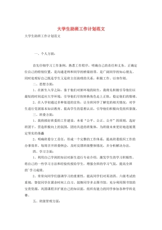 大学生助班工作计划范文