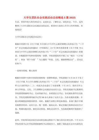 大学生团队社会实践活动总结精选5篇2025