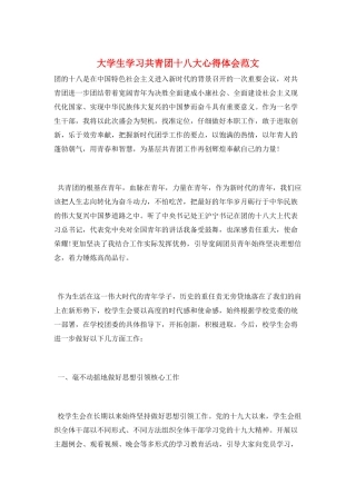 大学生学习共青团十八大心得体会范文