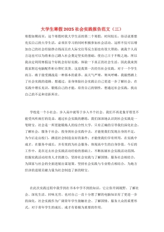 大学生寒假2025社会实践报告范文(三)