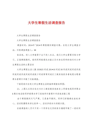 大学生寒假生活调查报告