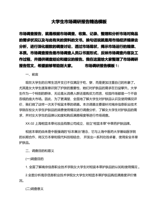 大学生市场调研报告精选模板