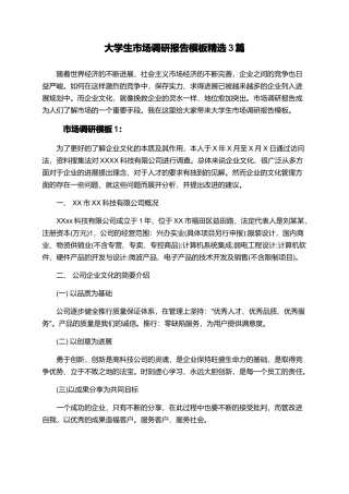大学生市场调研报告模板精选3篇