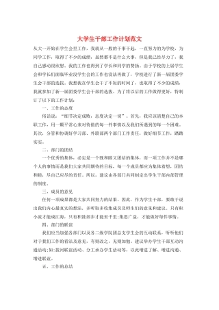 大学生干部工作计划范文